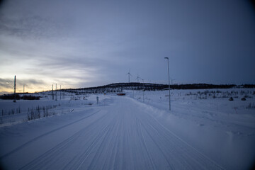 Winter wonderland in Swedish Lapland. Winter landscape from Kiruna, Luossuvaara area.