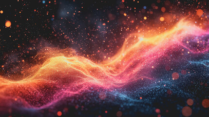 Naklejka premium Vibrant Abstract Background with Colorful Particles and Soft Blurs Creating a Dynamic and Dreamy Atmosphere Ideal for Modern Art Projects and Creative Digital Designs in Various Contexts