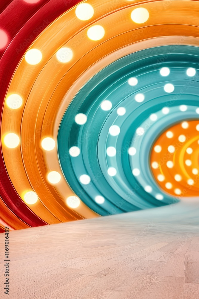 Poster vibrant colored lights in circular patterns creating a dynamic abstract background