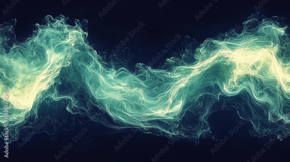 Poster dynamic flowing energy waves abstract art digital design dark background high-contrast visual concep