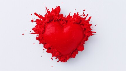 Red heart exploding in vibrant paint splash on white background.
