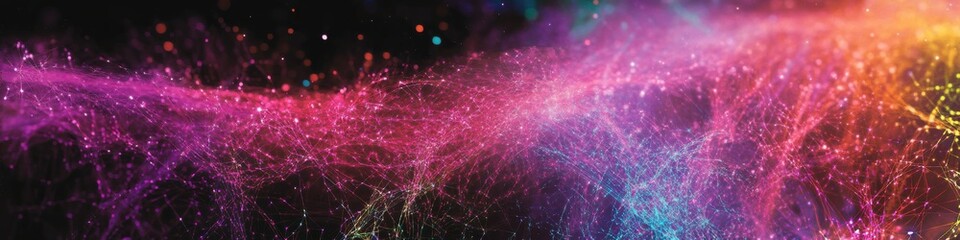Fototapeta premium Abstract digital network with vibrant neon lights and sparkling particle effects