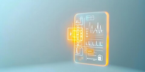 Futuristic data visualization on transparent screen.