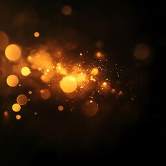 Obraz premium Golden bokeh lights and sparkles on dark background.