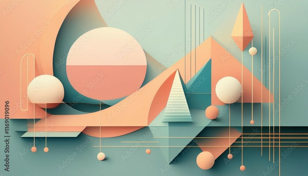 Poster minimalist abstract digital design with geometric shapes and soft colors