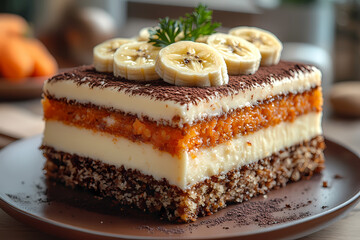  Cake with fluffy banana and carrots Tags: Luxurious, elegant, mouthwatering, indulgent, high-end food photography