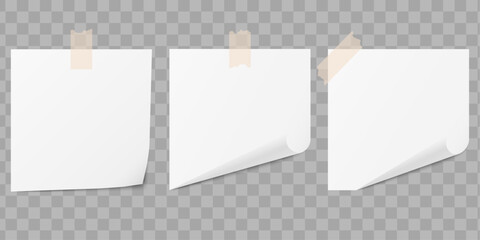 Paper White Stickers, Blank Note Papers, Blank Adhesive Sticker, Curved Corner, Tape, Isolated, Vector