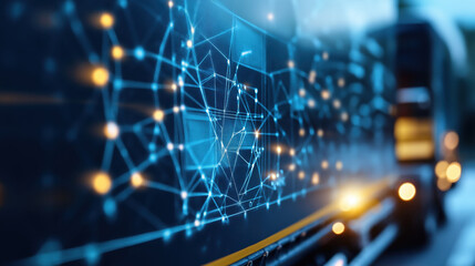 Obraz premium A futuristic bus design featuring a network of glowing lines and nodes, symbolizing connectivity and technology.