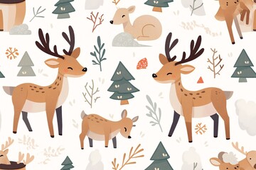 Festive Christmas Deer and Snowflake Pattern