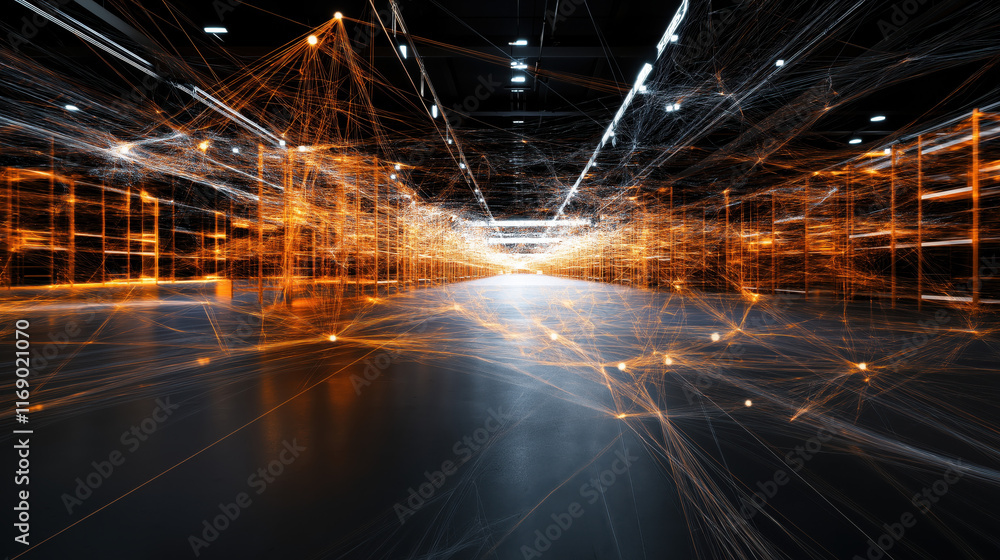 Aufkleber a futuristic scene featuring dynamic light trails in an expansive dark space, evoking a sense of mot