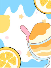 Fresh citrus drink with ice-cream in a glass background