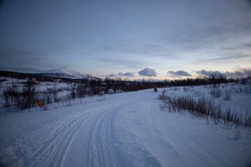 Winter wonderland in Swedish Lapland. Winter landscape from Kiruna, Luossuvaara area.