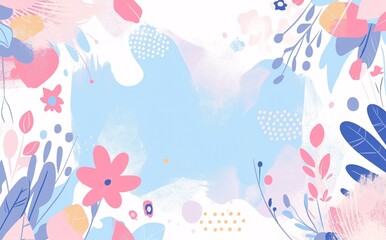Obraz premium Cute, simple cartoon frame border vector background with leaves
