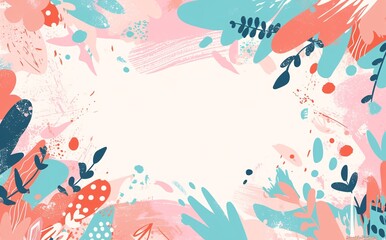 Fototapeta premium Cute, simple cartoon frame border vector background with leaves