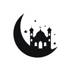 Islamic Icon Silhouette of Mosque Resting on Crescent Moon © Muhammad Faris