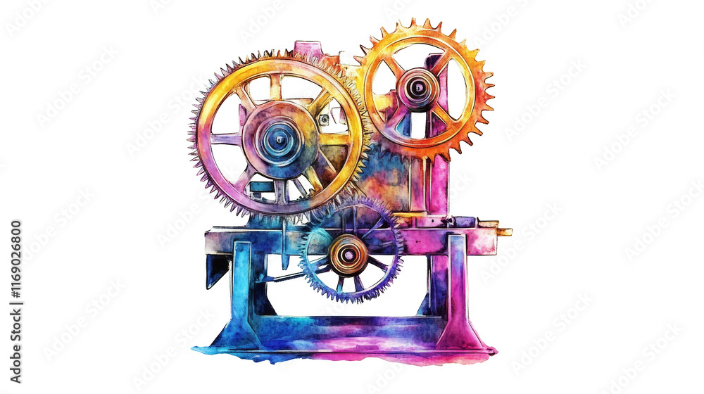 Poster detailed drawing of a gear mechanism, exploring the intricate world of clockwork engineering and pre