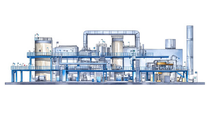 Detailed computer drawing of a large, complex machine, an illustration of industrial mechanics and engineering design