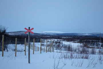 Fototapeta premium Winter wonderland in Swedish Lapland. Winter landscape from Kiruna, Luossuvaara area.