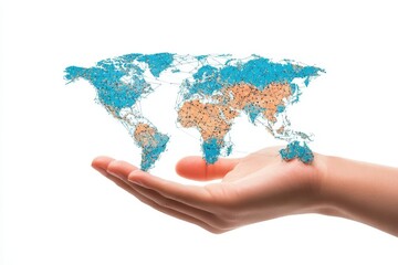 hand connecting to global digital network