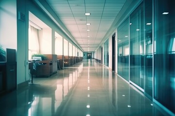 Fototapeta premium Modern Office Hallway with Glass Panels