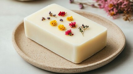 natural soap bar infused with colorful flowers, perfect for skincare