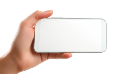 Closeup of hand holding white smartphone, mobile technology and communication