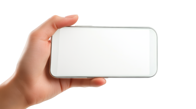 Closeup of hand holding white smartphone, mobile technology and communication