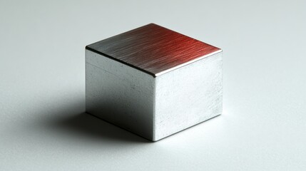 Brushed metal cube on white background.