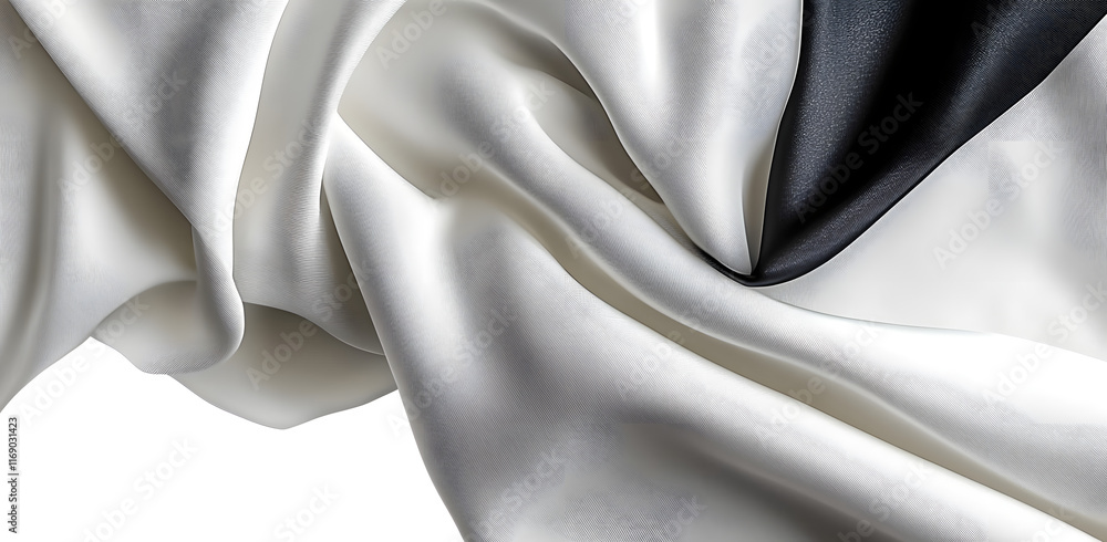 Poster close-up image of smooth white fabric with a black border, showcasing its texture and soft curves. t