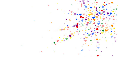 Rainbow colored scattered hearts. LGBT valentine