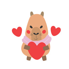 Cute capybara holding heart vector illustration for  St. Valentines day.