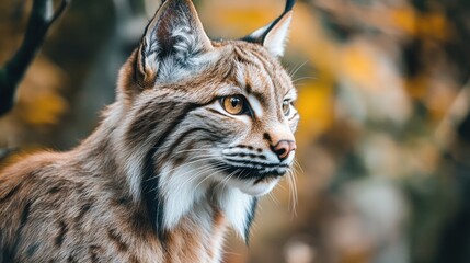Obraz premium Majestic Lynx in Autumnal Forest