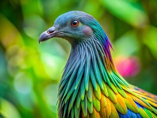 Nicobar Pigeon Closeup: Vibrant Feathers & Iridescent Neck, Documentary Style
