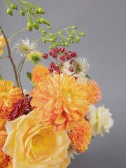 Bright Orange Dahlia and Yellow Rose Bouquet