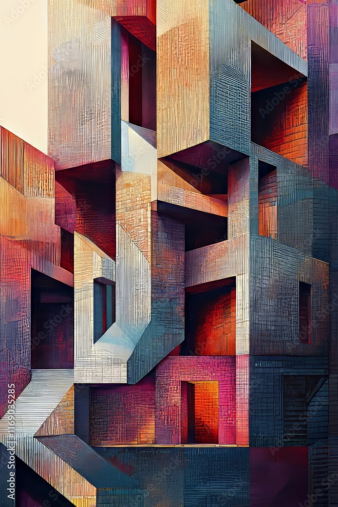 Poster abstract architectural structure with geometric shapes