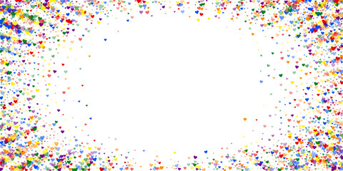 Rainbow colored scattered hearts. LGBT valentine