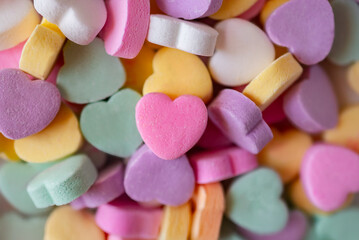 close up of colorful heart candy