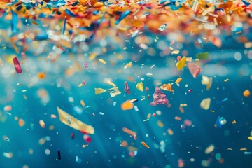 Colorful confetti floating in water