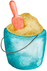 Hand drawn cute sand in bucket for summer.