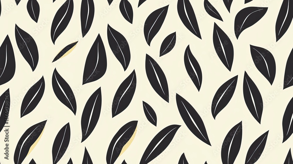 Poster elegant black leaf patterns on a cream background for modern design and artistic projects