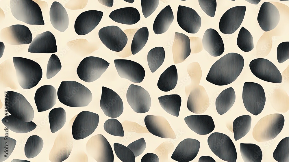 Aufkleber abstract seamless pattern with organic shapes in black and beige tones on a light background for art