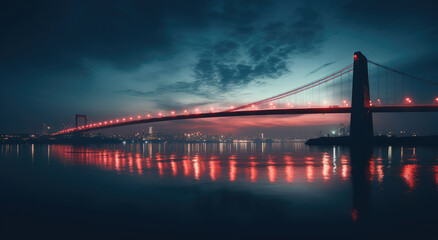 Fototapeta premium Majestic City Bridge Glowing at Twilight