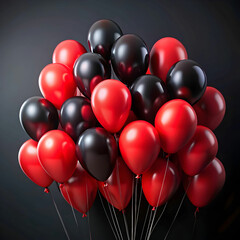 red and black balloons on a background with copy
