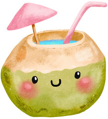 Hand drawn coconut juice for summer.
