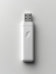 White USB flash drive on white background. Simple, clean design.