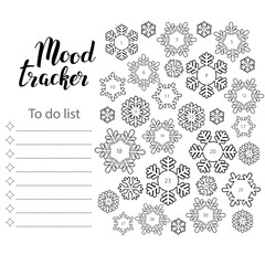 Mood tracker blank with hand drawn lettering and floral sketch. Bullet journal or monthly planer template. Printable organizer, diary, planner for important goals