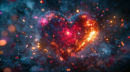 Fiery Heart Embers Sparkle Confetti Celebration