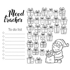 Mood tracker blank with hand drawn lettering and floral sketch. Bullet journal or monthly planer template. Printable organizer, diary, planner for important goals