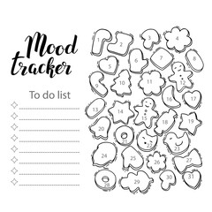Mood tracker blank with hand drawn lettering and floral sketch. Bullet journal or monthly planer template. Printable organizer, diary, planner for important goals