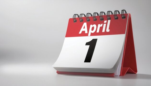 April 1st Desk Calendar with Red Header Flipping Pages. Perfect Symbol for April Fool's Day Pranks, Celebrations, and Humor Traditions. Fun and Creative Use Ideas for Social Media Marketing Campaigns
